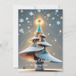 Cartão De Festividades Elegante Árvore de Natal 3D Moderna Personalizada