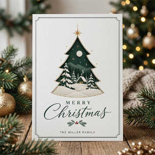 Cartão De Festividades Elegante Árvore de Natal de Inverno Cumprimento