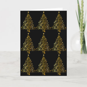 Cartão De Festividades Elegante Árvore de Natal Dourada Negra