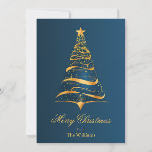 Cartão De Festividades Elegante Árvore de Natal Minimalista dourada Sauda