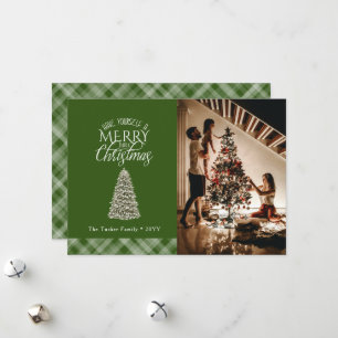 Cartão De Festividades Elegante Árvore de Natal Verde Pequena e Alegre de