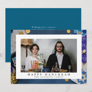 Cartão De Festividades Elegante Azul Feliz Hanukkah Família 1 Foto
