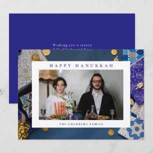 Cartão De Festividades Elegante Azul Feliz Hanukkah Família 1 Foto