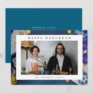 Cartão De Festividades Elegante Azul Feliz Hanukkah Família 1 Foto