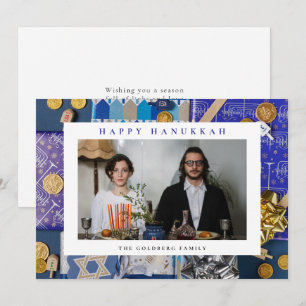 Cartão De Festividades Elegante Azul Feliz Hanukkah Família 1 Foto