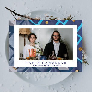 Cartão De Festividades Elegante Azul Feliz Hanukkah Família 1 Foto