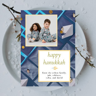 Cartão De Festividades Elegante Azul Feliz Hanukkah Família 1 Foto