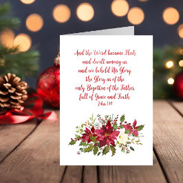 Cartão De Festividades Elegante Bíblia de Natal Cristã Verse Poinsettia
