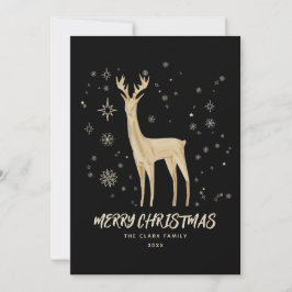 Cartão De Festividades Elegante Black and Dourado Reindeer Feliz Natal