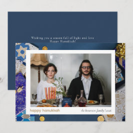 Cartão De Festividades Elegante Blue Happy Hanukkah Family 1 Foto