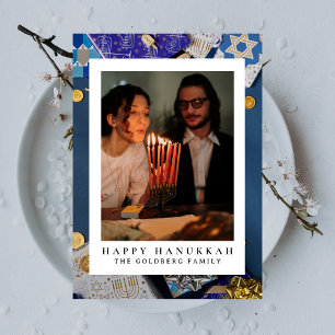 Cartão De Festividades Elegante Blue Happy Hanukkah Family 1 Foto