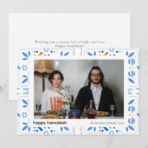 Cartão De Festividades Elegante Blue Happy Hanukkah Family 1 Foto