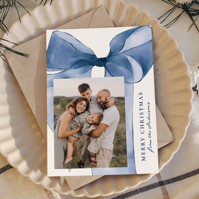 Cartão De Festividades Elegante Blue Watercolor Arco 3 Foto (Criador carregado)