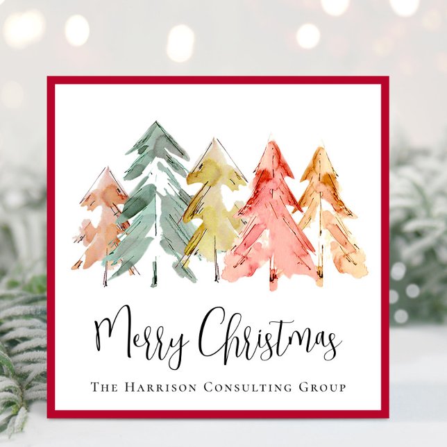 Cartão De Festividades Elegante Business Watercolor Feliz Natal (Spread the joy of the season and strengthen business relationships with our elegant holiday card)