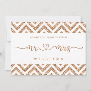 Cartão De Festividades Elegante Casamento Glitter Dourado Chevron Obrigad