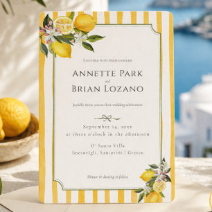Cartão De Festividades Elegante Casamento Mediterrâneo Amarelo Limão