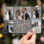 Cartão De Festividades Elegante Cinza de carvão fotográfico multifotógraf<br><div class="desc">Cartões de natal de Natal com fotos múltiplas apresentam os seus nomes e a palavra Joyful em letras chicas em uma cinza de carvão. Basta carregar suas fotos favoritas e adicionar sua personalização no verso. Selecione Alta definição para melhor qualidade de foto. O Serviço de Design ao Vivo pode ajudá-lo...</div>