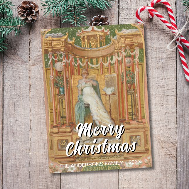 Cartão De Festividades Elegante Clássico Rosas de Natal Feliz Poynter (Criador carregado)