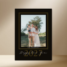 Elegante Colagem de 4 Fotos Preto Dourado Ano Novo