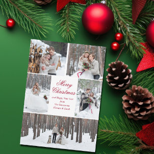 Cartão De Festividades Elegante Colagem de Fotos de Natal de Casal Recém-