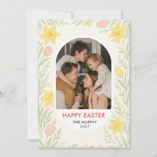 Cartão De Festividades Elegante Colorido Oval Floral Páscoa Família Foto 