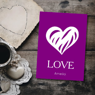 Cartão De Festividades Elegante Coração Recortado em Branco Amor Roxo