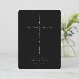 Cartão De Festividades Elegante Cruz com Escrito em Preto e Branco