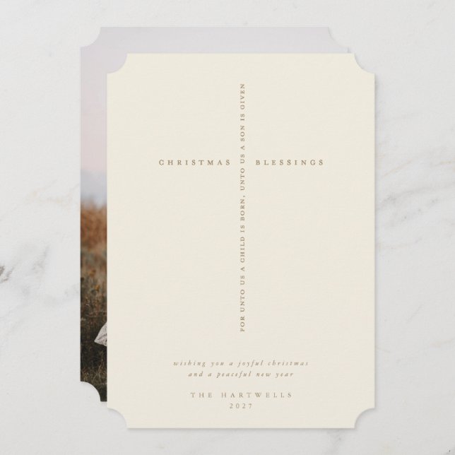 Cartão De Festividades Elegante Cruz de Escritura em Creme Foto (Frente/Verso)