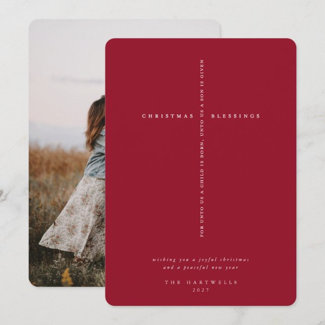 Cartão De Festividades Elegante Cruz de Escritura Vermelha em Foto (Frente/Verso)