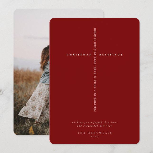 Cartão De Festividades Elegante Cruz de Escritura Vermelha Escura Foto (Frente/Verso)