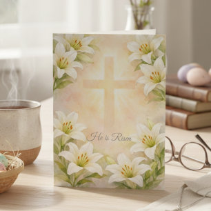 Cartão De Festividades Elegante Cruz de Lírio Branco Páscoa Religião Cris