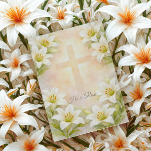 Cartão De Festividades Elegante Cruz de Lírio Branco Páscoa Religião Cris