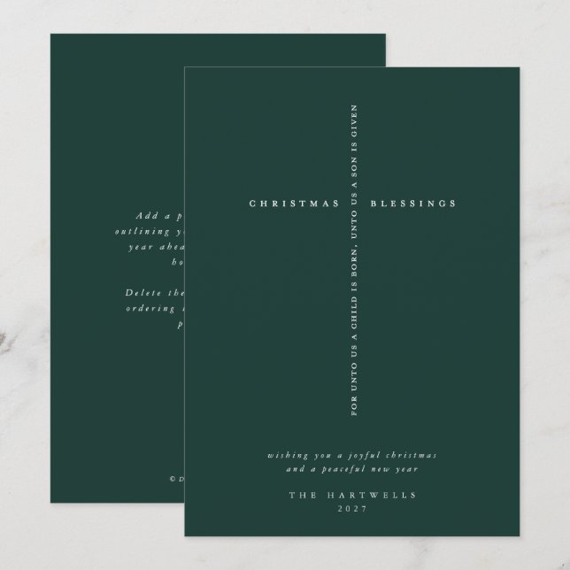 Cartão De Festividades Elegante Cruz Escura de Escrituras em Verde (Frente/Verso)