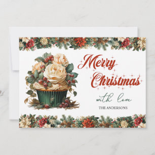 Cartão De Festividades Elegante cupcake de Natal clássico vintage retrô