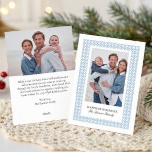 Cartão De Festividades Elegante Damask 2 Fotos Duplo lado Natal Azul