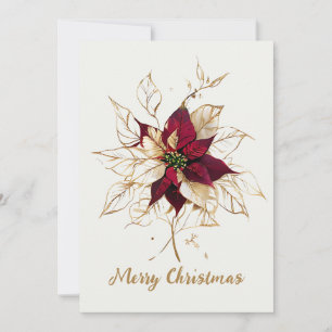 Cartão De Festividades Elegante, Dourada e Red Poinsettia Feliz Natal
