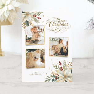 Cartão De Festividades Elegante Dourado Feliz Natal Botânico 3 Foto