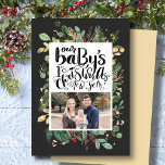 Cartão De Festividades Elegante Dourado Foliage Greenery Bebê Primeiro Na<br><div class="desc">Elegante Foliage Dourada Greenery Baby Primeiro Cartão de Férias de Natal. Mande cumprimentos e desejos calorosos de férias para seus entes queridos com este elegante e moderno Cartão com fotos de Férias, com "O Primeiro Natal do Nosso Bebê e o Ano Novo" em elegante caligrafia com letras de mão, com...</div>