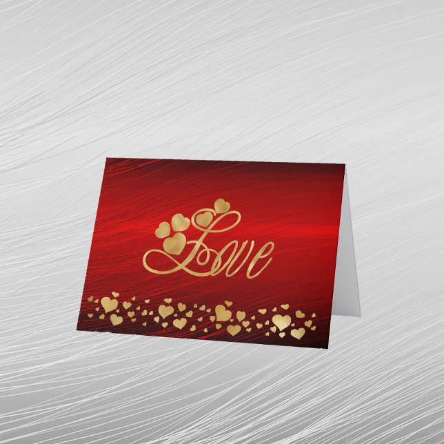Cartão De Festividades Elegante Dourado Love Hearts Script Namorados (Criador carregado)