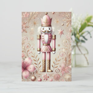 Cartão De Festividades Elegante e Caprichoso Nutcracker Pastel Rosa e Dou