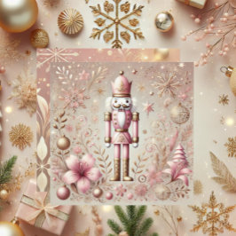 Cartão De Festividades Elegante e Caprichoso Nutcracker Pastel Rosa e Dou