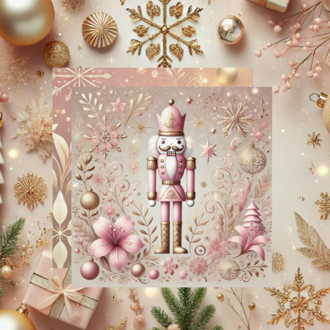 Cartão De Festividades Elegante e Caprichoso Nutcracker Pastel Rosa e Dou (Criador carregado)