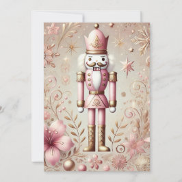 Cartão De Festividades Elegante e Excêntrico Nutcracker Rosa e Dourado Pa