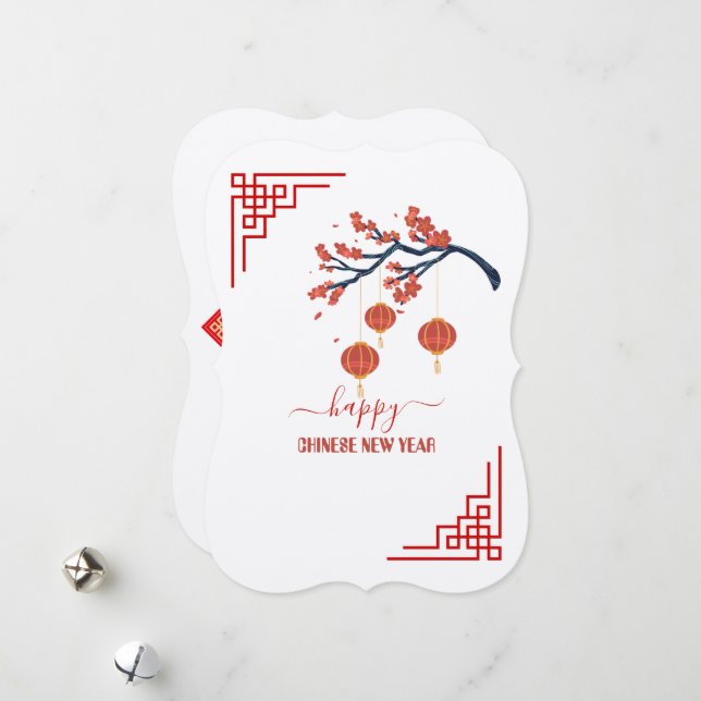 Cartão De Festividades Elegante e Simples 5" x 7" Feliz Ano Novo Chinês  (Frente/Verso In Situ)