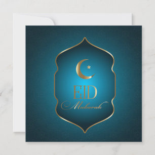 Cartão De Festividades Elegante Eid Mubarak Crescent Star Frame Blue