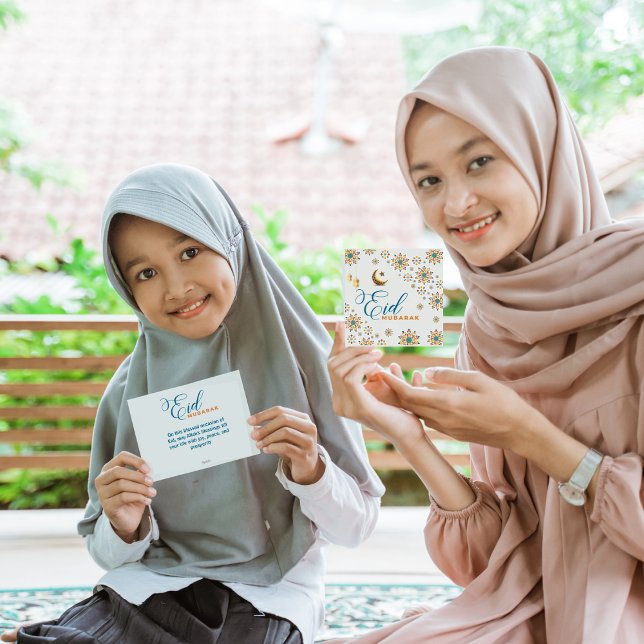 Cartão De Festividades Elegante Eid Mubarak Moon Stars (Criador carregado)