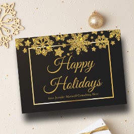 Cartão De Festividades Elegante Empresa de Flocos de Neve Preto Dourado p