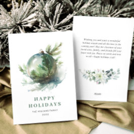 Cartão De Festividades Elegante Enfeite de Natal em Aquarela Saudação