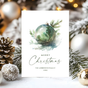 Cartão De Festividades Elegante Enfeite Verde Sage Natal Saudação