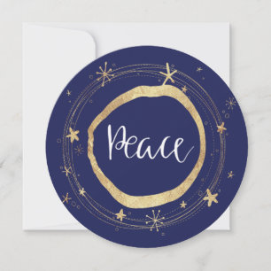 Cartão De Festividades Elegante Estrela Azul de Paz Moderna Dourada